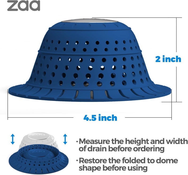 zaa Bathtub Drain Hair Catcher, Silicone Collapsible 1 Pack Drain Protector for Pop-Up and Regular Drains of Shower, Bathtub, Tub, Bathroom, Sink, Dark-Blue - Image 5